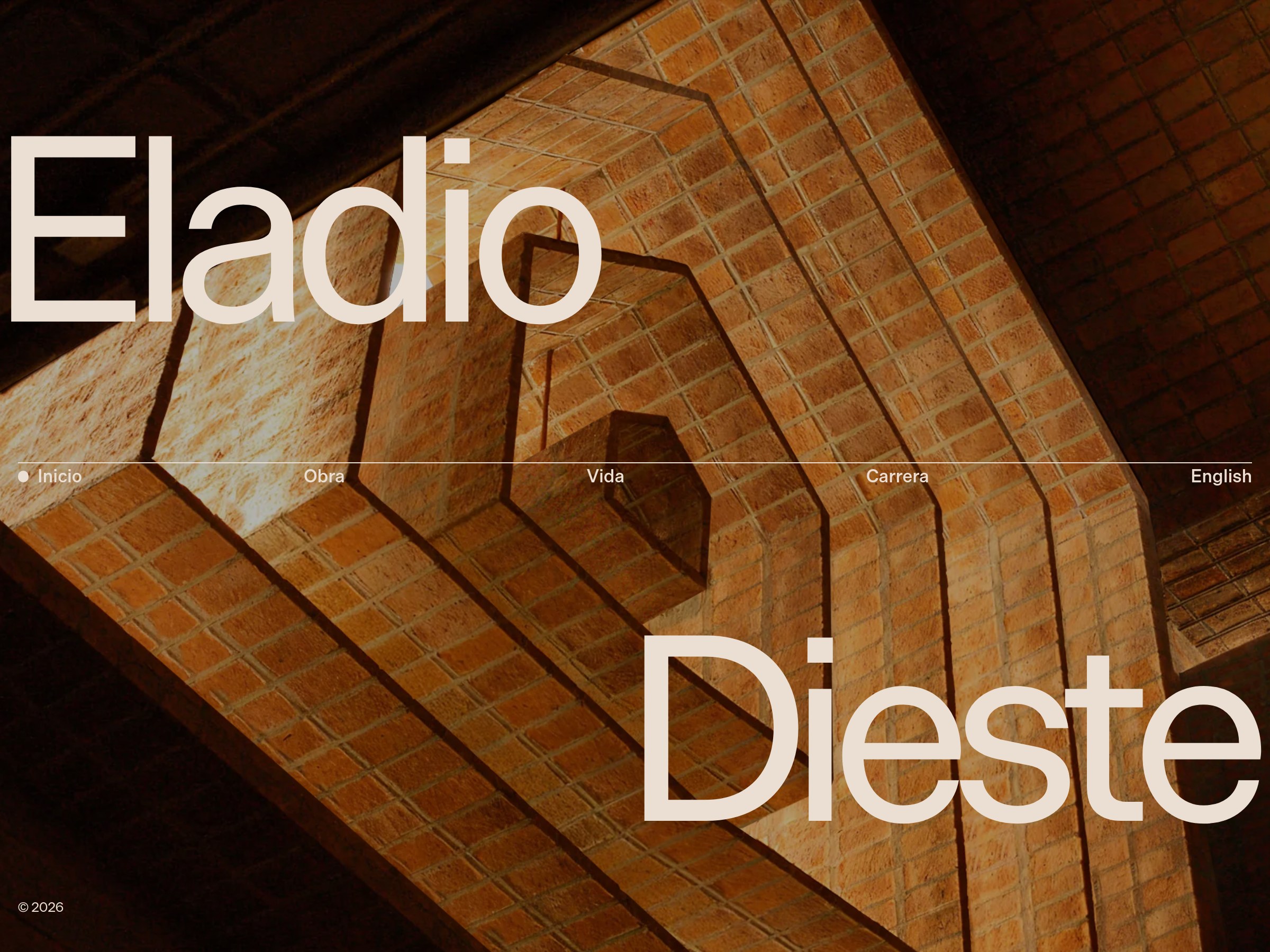 Eladio Dieste website shown inside a warm, architectural image frame