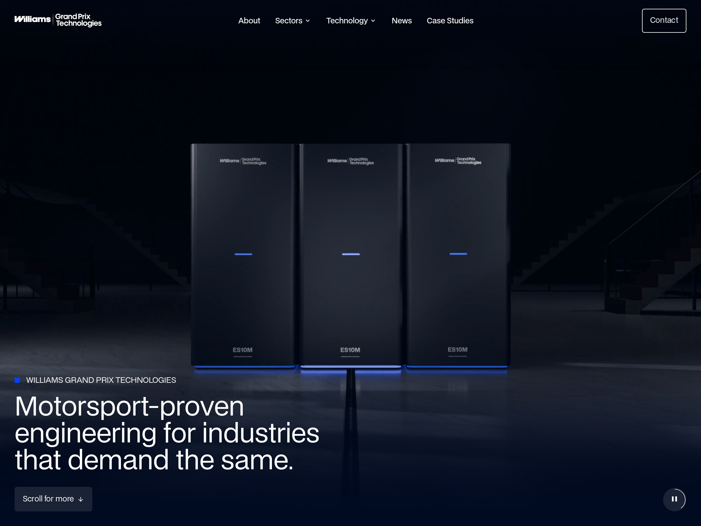 Williams Grand Prix Technologies website in a dark blue visual system