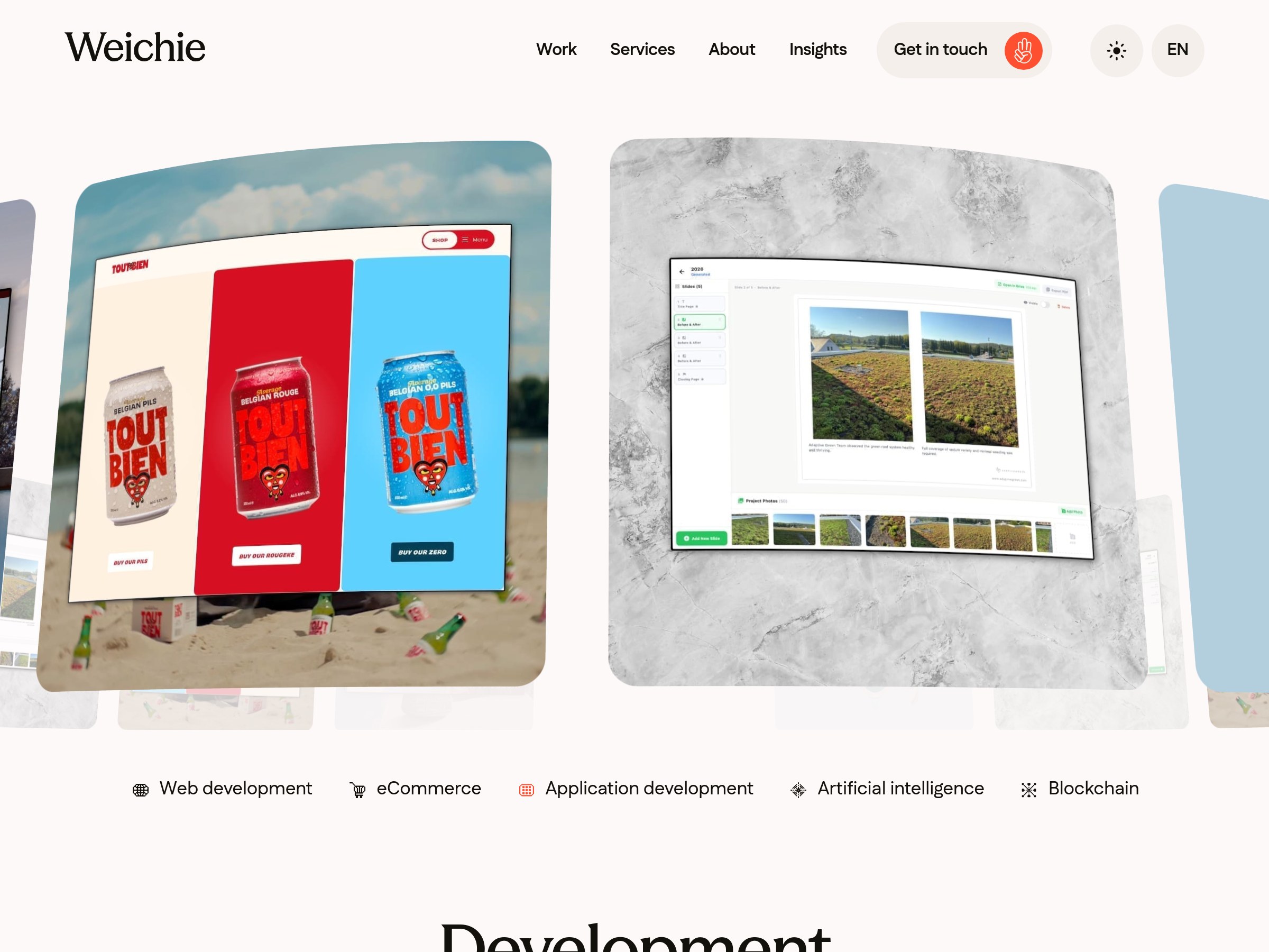 Weichie website with a clean editorial composition and product imagery
