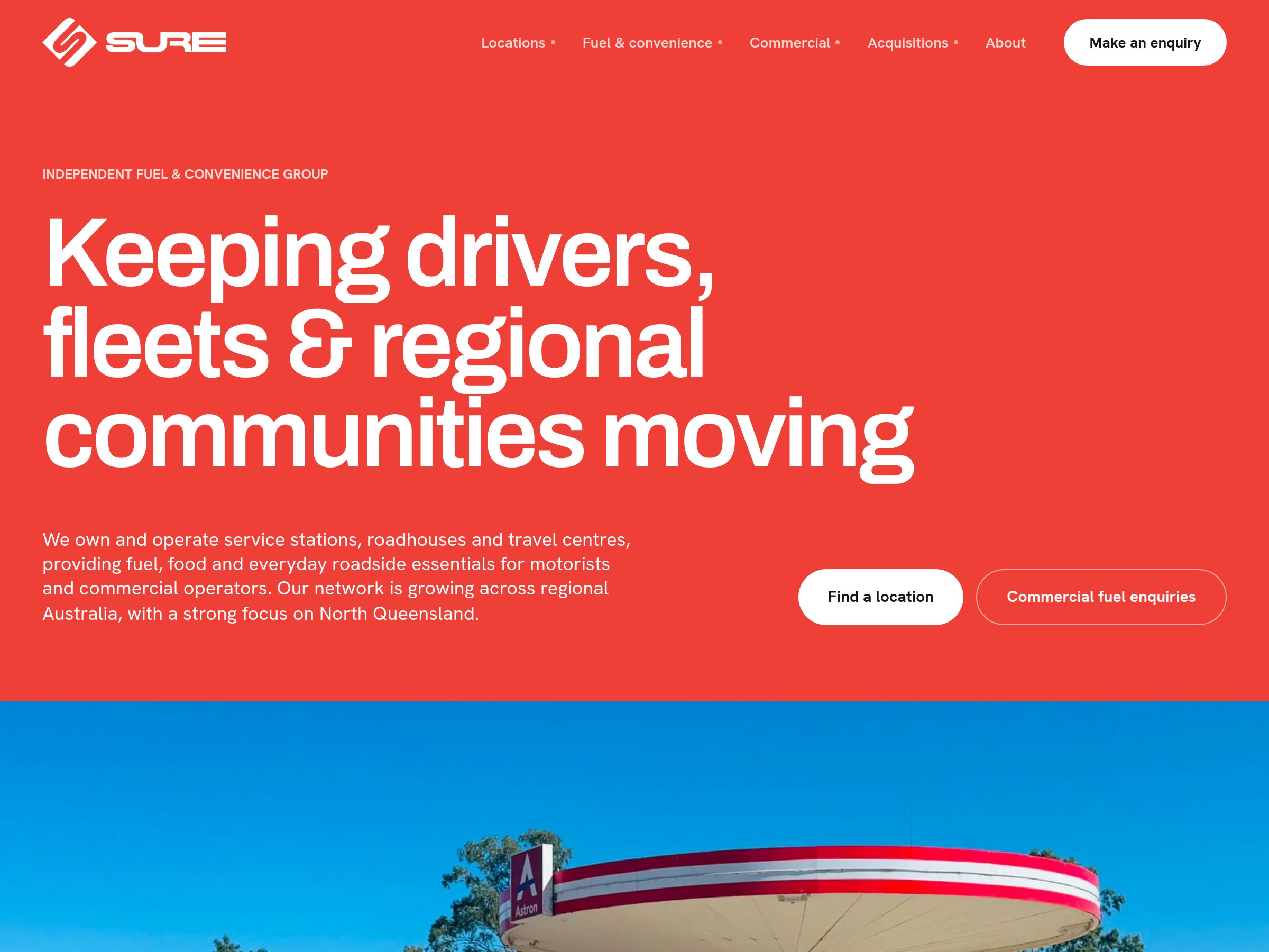 Sure Group homepage with a prominent message and strong color fields